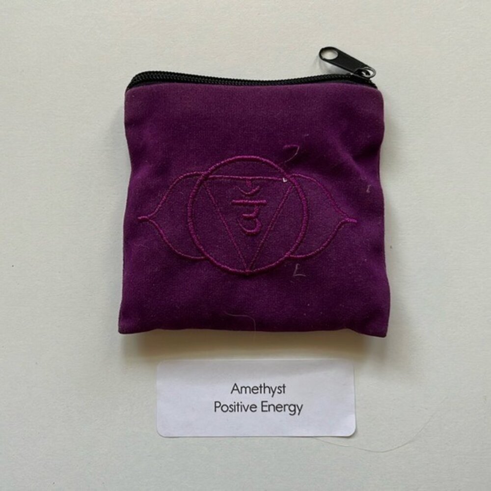Amethyst Healing Stones in Purple Chakra Pouch — Crystal Energy Set for Balance